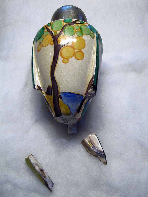 Clarice Cliff Secrets Sugar Sifter Restoration - Before Clarice Cliff Secrets Sugar Sifter Restoration - Before